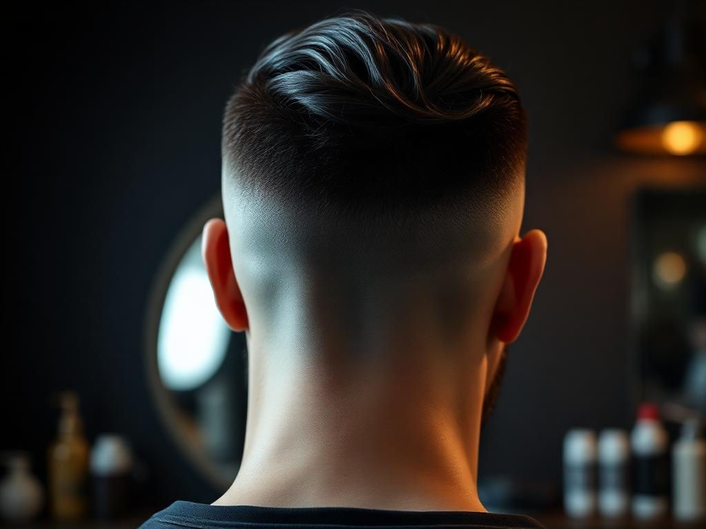 Back view of a fresh low taper fade haircut blended into the neckline